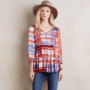 Anthropologie Maeve Lila Tiered Ruffle Tunic Top